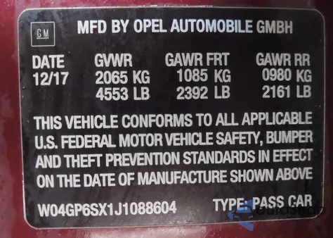 2018 Buick Regal Sportback Essence from USA, damaged, VIN W04GP6SX1J1088604